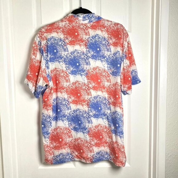 Obey Men's Button Front Collar Shirt Red White Blue Firecracker Size Medium - Picture 5 of 7